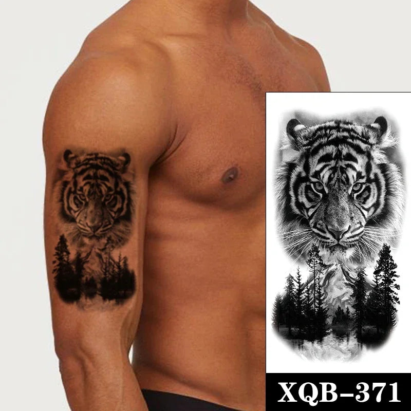 sengpan Waterproof Temporary Tattoo Sticker Black Realistic Tiger Line Totem Design Fake Tattoos Flash Tatoos Arm Body Art for Women Men