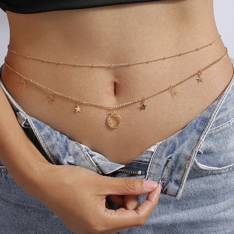 sengpan Fashion Simple Double Layer Bead Chain Ladies Waist Belly Chain Belly Belt Chain Fashion Body Jewelry Spring Summer Gifts