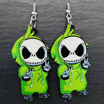 sengpan 19 kinds of Halloween Acrylic Earrings Christmas Night Horror Movie Cartoon Character Asymmetric Earring for Women Jewelry