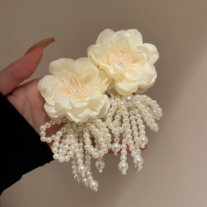 Lianfudai Beaded Crystal Flower Tassel Earrings Exaggerated 2022 New Trendy Earrings Women