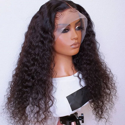 sengpan Middle Part Glueless 180 Density 26inch Long Kinky Curly Ntural Black Water Wave Lace Frontal Wig For Black Women Babyhair Daily