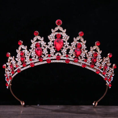 sengpan Baroque Luxury Girls AB Red Green Blue Crystal Bridal Wedding Tiara Crown Bride Queen Headbands Hair Jewelry Accessories