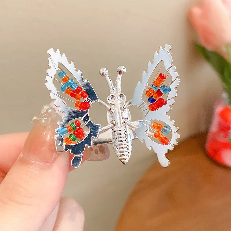 sengpan Shaking Move Wing Top Clip Bangs Clip Shiny Rhinestone Moving Butterfly Children Hairpin Alloy Hair Accessories