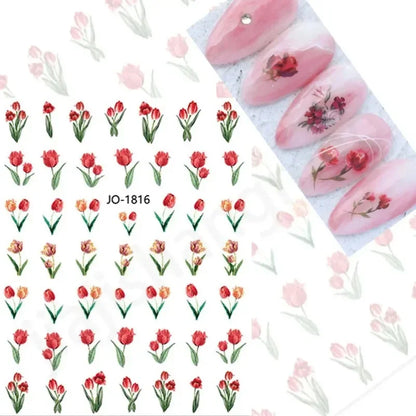 sengpan Simple Flowers 3D Nail Stickers Spring Summer Blossom Floral Tulip Fruit Nail Art Decals Adhesive Sliders Manicure Decorations