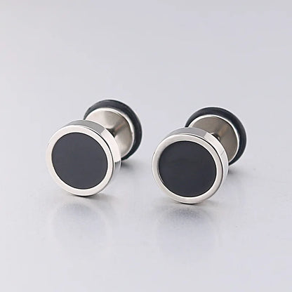 sengpan Men's Earings Titanium Steel Round Black Oil Drip Stud Earrings For Men Korean Fashion Stainless Steel Punk Jewelry Accessories