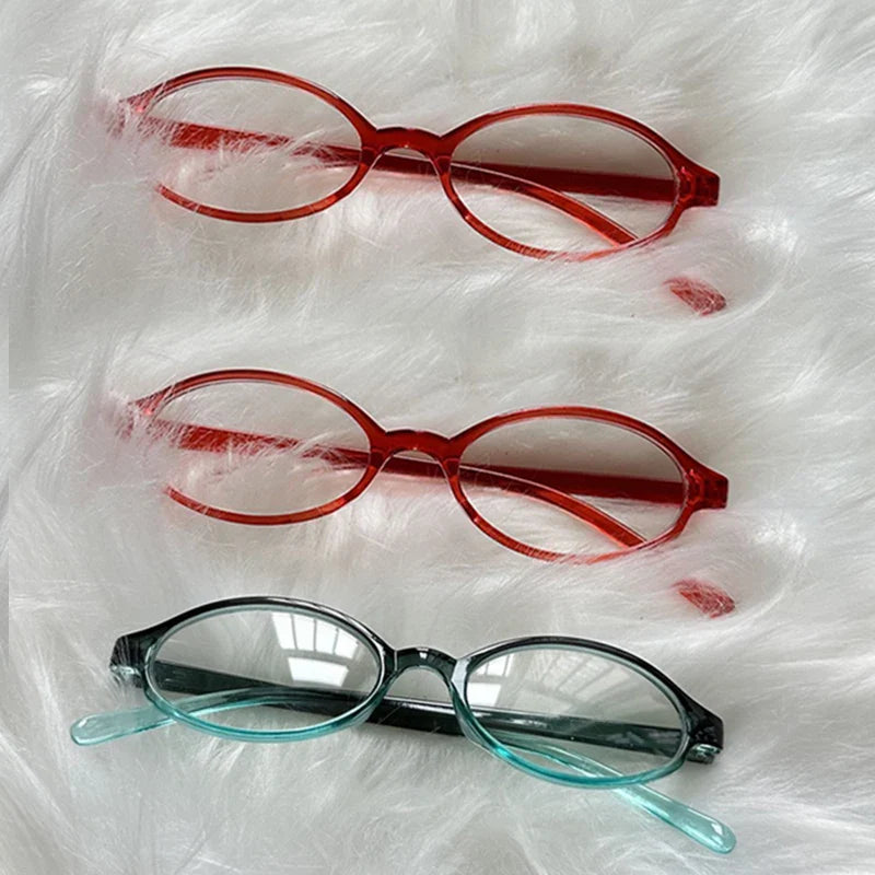 sengpan 1/3pcs Red Green Oval Frame Glasses Women Girls Y2K Retro Anti Blue Light Eyewear Glass Computer Reading Eyeglasses Decorative