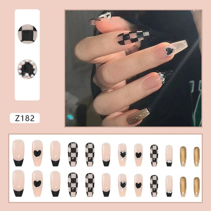 sengpan 24P Nail Art Fake Nails Japanese Ballerina Press on Nails Set Diamond Streamer Flash Fly Butterfly Seamless Removable False Nail