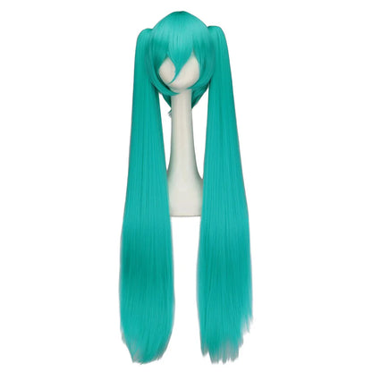 sengpan W Synthetic Hair Miku Cosplay Long Wig Green Heat Resistant Party Wigs with 2 Clip Ponytails Wigs