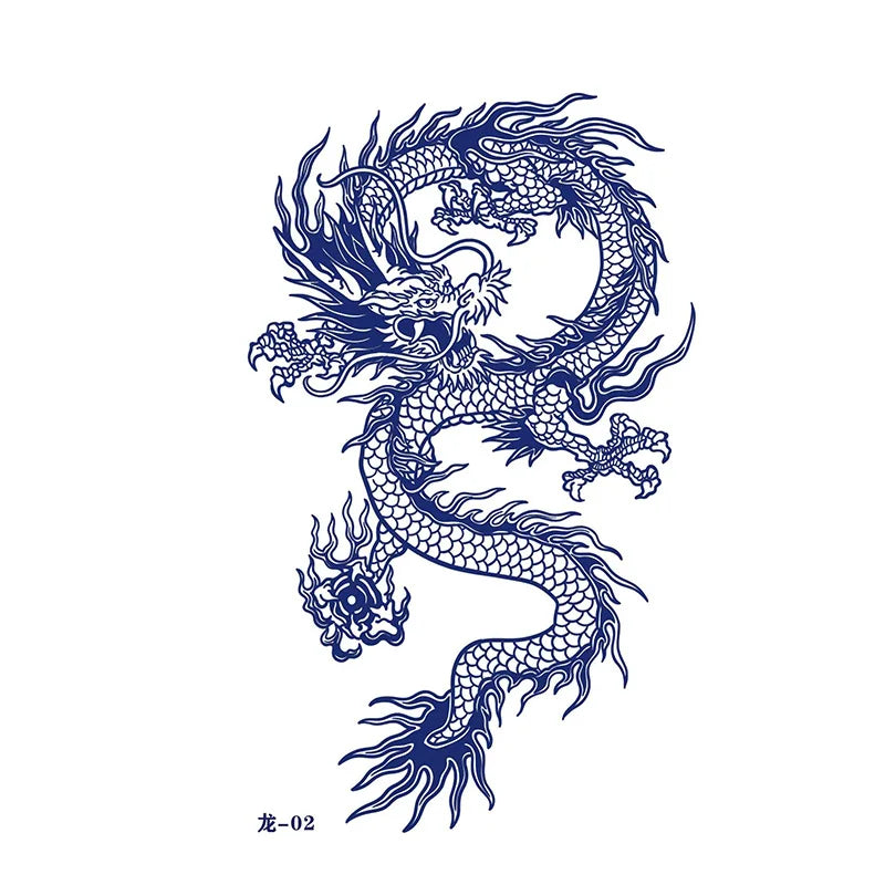 sengpan Waterproof Temporary Tattoo Sticker Japanese Style Black White Flame Dragon Body Art Fake Tattoo Flash Tattoo Arm Female Male