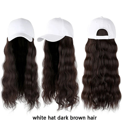 sengpan Y2K Wig Hats Women Fashion Long Wig Caps Casual Solid Color Cap with Wig 55cm Long Curly Hair Hat 40cm Straight Hair Visors