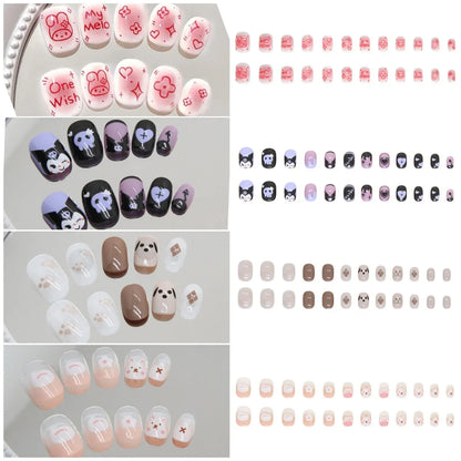 sengpan Cartoon Nails Set Press on Pink Rabbit False Nails for Children Puppy Acrylic Cute Anime Nails Short Stick-on Nail Tips