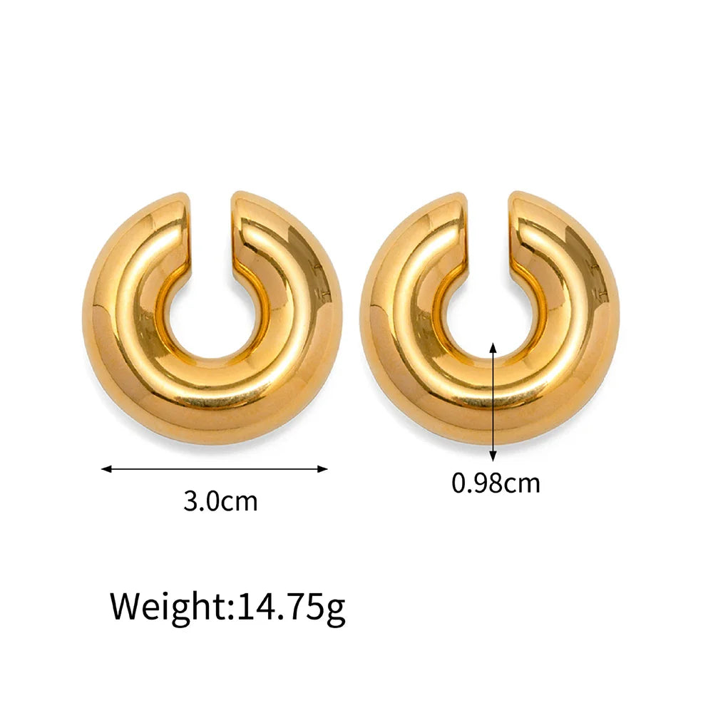 sengpan Punk Gold Plated Stainless Steel Chunky Ear Cuff Clip Earrings for Women Exaggerated Thick Round Circle Ear Clip Jewelry Gift