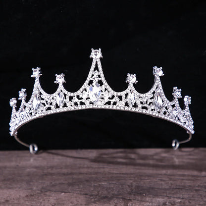 sengpan Korean Luxury White Crystal Crown Hair Accessories Tiara Women Wedding Rhinestone Bridal Silver Color Crown Hair Jewelry