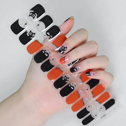 sengpan Halloween Pumpkin Ghost Gel Nail Art Stickers Adhesive Waterproof Semi Cure Gel Nails Wraps for UV Lamp Need Charm Manicure