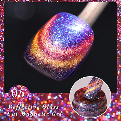 sengpan 10ml Double Light Reflective Glass Cat Magnetic Gel Sparkling Rainbow Color Gel Nail Polish Varnis Semi Permanent