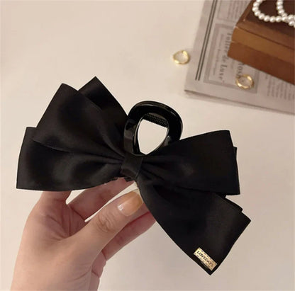 Lianfudai Large Black Fabric Bow Grab Hair Clips Women's New Korean Style Hairpin Fashion Shark Cawl Clips Girls Hair Accessories