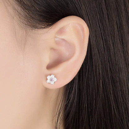 Lianfudai Real 925 Sterling Silver Crystal Jewelry New Flower Stud Earrings For Women XY0202