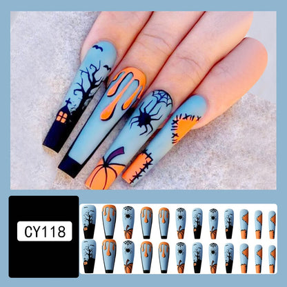 Lovely Funny Halloween Ghost Face Horror Blood Fake Nails Ballerina Matt Spider Web Nail Art Gorgeous Reusable Press on Nails