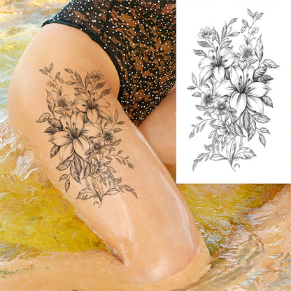 sengpan Death Skull Flower Temporary Tattoo For Women Girls Snake Bird Peony Tattoo Sticker Black Fake Blossom Sexy Tatoo Transfer Adult