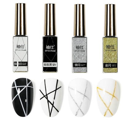 sengpan Nail Liner Gel Drawing Line Paint Gel Nail Polish 4 Colors Black White Gold Silver Glitter UV Painting Gel Varnish Nail Art