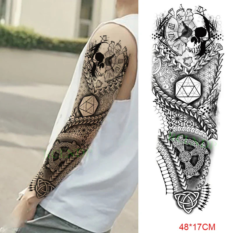 sengpan Waterproof Temporary Tattoo Sticker Anubis Ancient Egypt Greece Zeus Eye Full Arm Fake Tatto Flash Tatoo Sleeve for Men Women