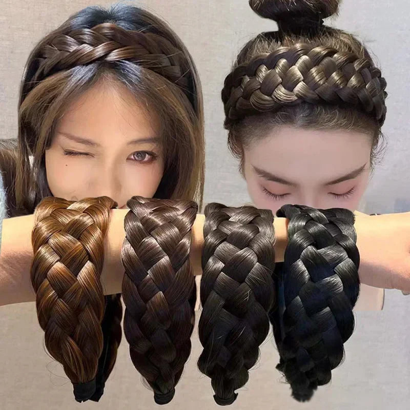 sengpan Wig Braided Headbands for Women Fishbone Wide Twist Hairbands Handmade Head Hoop Hair Bands Styling Headwear Accessories Gift