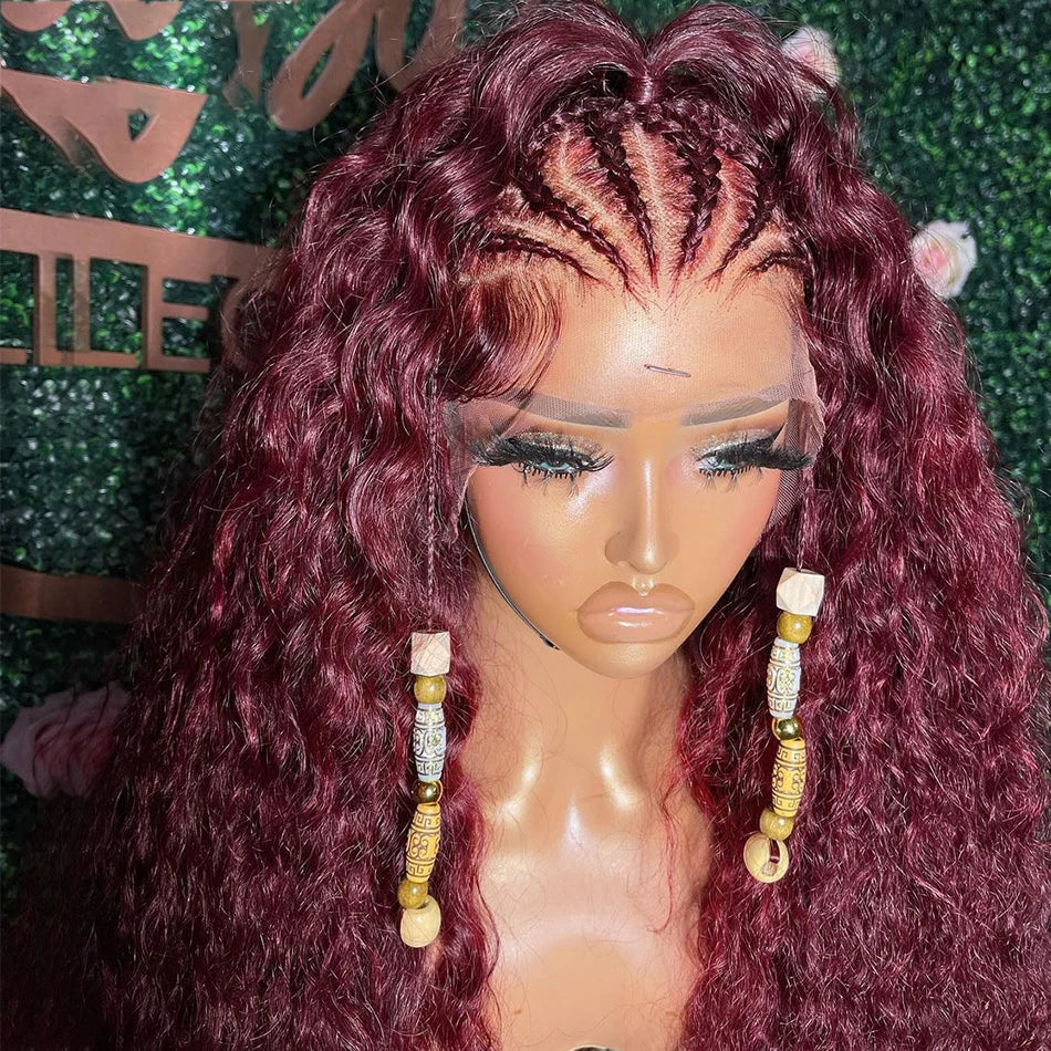 sengpan Preplucked 26 " Long Wine Red 180Density Glueless Burgundy Kinky Curly Lace Front Wig For Black Women BabyHair Daily Cosplay 99j