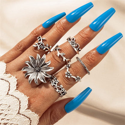 sengpan Christmas wishlist New Vintage Gothic Hip hop letter Butterfly Angle Flower Multi Element Ring Set For Women Men Retro Personality Finger Ring Gifts