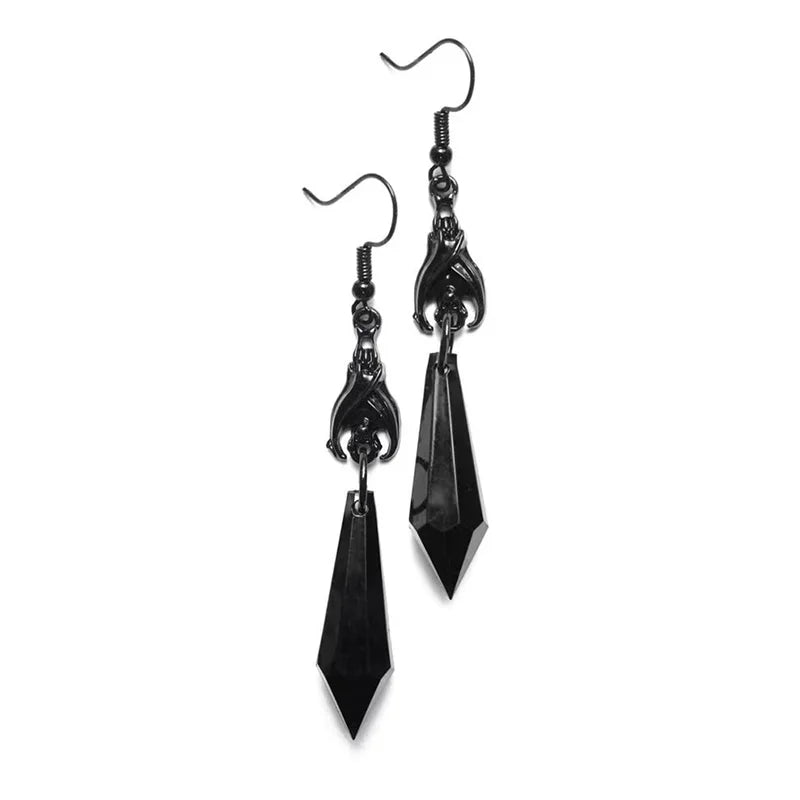 sengpan Dark Goth Black Bat Acrylic Crystal Column Drop Earrings For Women Gothic Halloween Cospaly Personality Jewelry Accessories