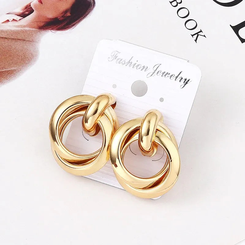 sengpan Hiphop Exaggerated Irregular Metal Dangle Earrings Spiral Twist Knot Geometry Round Smooth Rock Ear Brincos Jewelry Gift