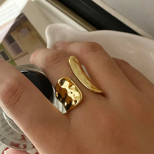 Lianfudai Minimalist Gold Color Rings for Women Couples New Fashion Vintage Punk Irregular Geometric Birthday Party Jewelry Gifts