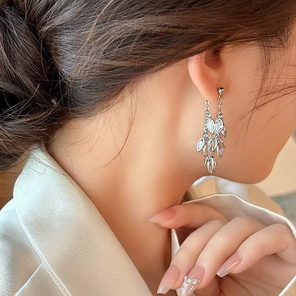 sengpan Silver Color Luxury Zircon Tassel Hoop Earrings for Women Elegant Korean New Design Fashion Jewelry Evening Party Accessories