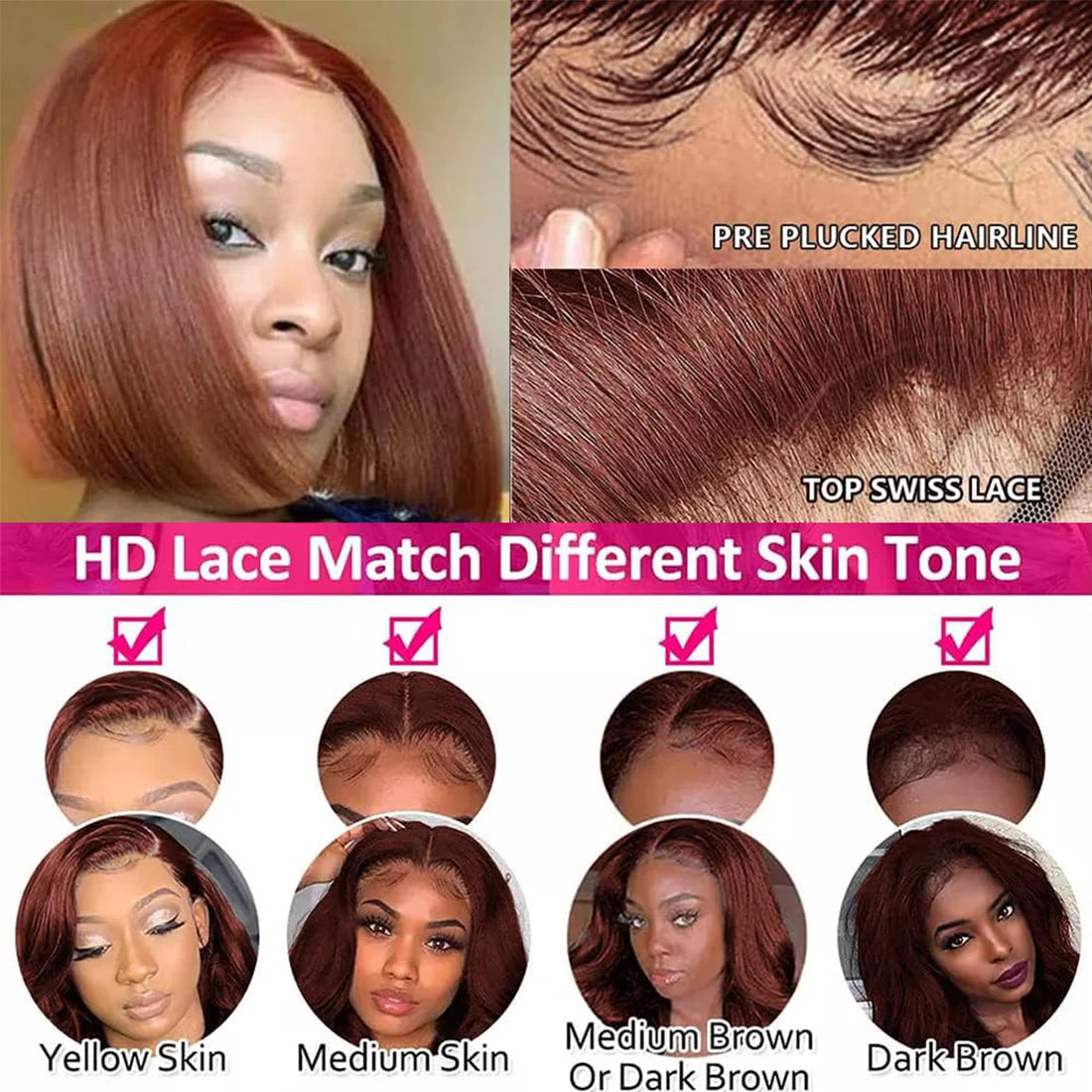 sengpan Reddish Brown Bob Wig Human Hair 13x4 Lace Front Wigs Human Hair Pre Plucked with Baby Hair Brazilian Virgin Human Hair