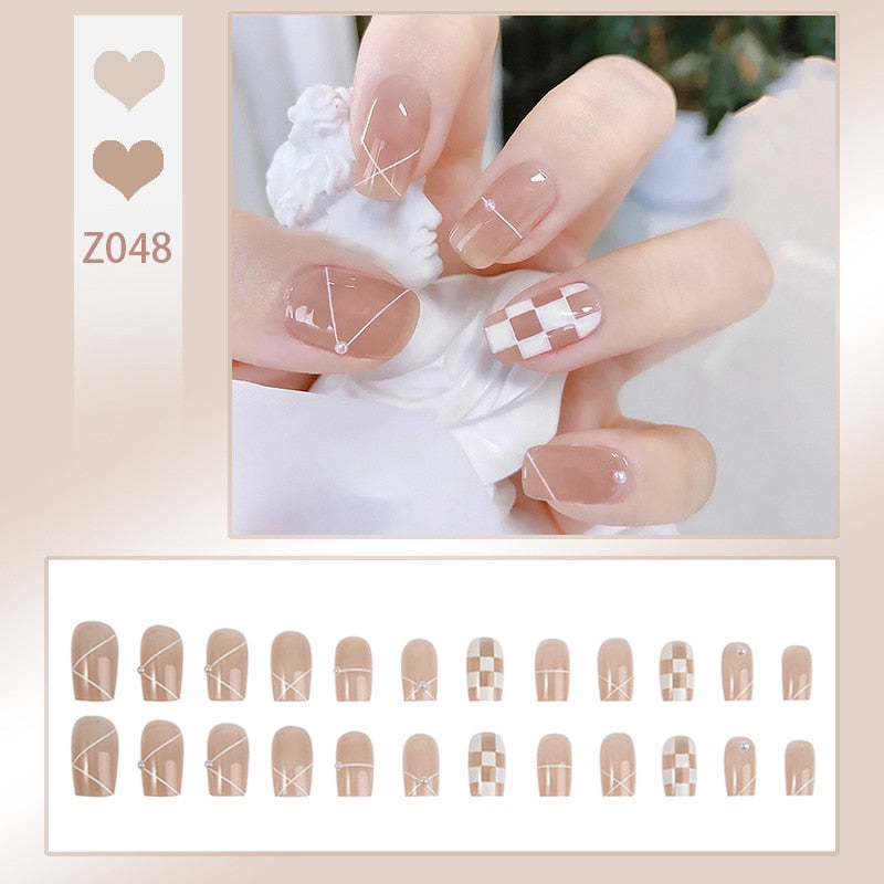 sengpan 24P Nail Art Fake Nails Japanese Ballerina Press on Nails Set Diamond Streamer Flash Fly Butterfly Seamless Removable False Nail