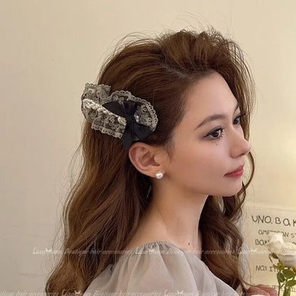 sengpan Retro Pearl Pleated Lace Bow Hair Clip Headdress for Women Girls 2024 Fashion Luxury Korean Delicate Hairpin Hair Accessories