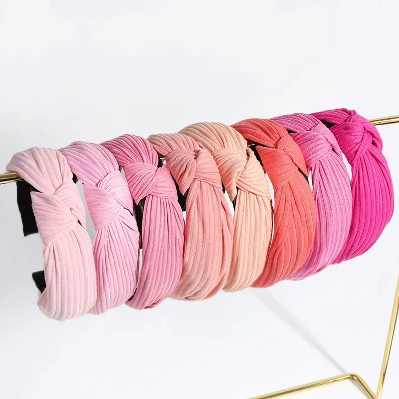 Lianfudai  New Solid Knotted Hairbands Wide Cross Knit Hair Hoop Headwear Girls Women Hair Accessories