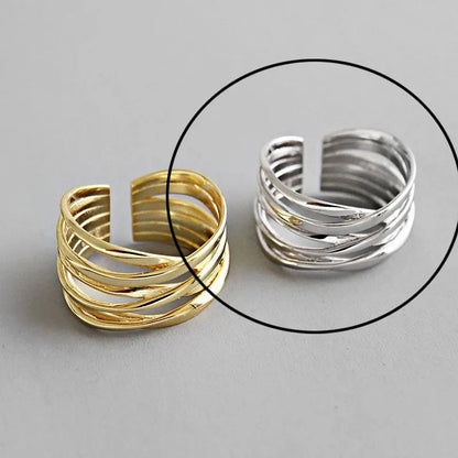 sengpan 925 Sterling Silver Rings For Women Hollow Out Gold Color Temperament Personality Fashion Female Trendy Resizable Opening Rings