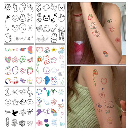 Lianfudai  6pcs NewCartoon Pattern Colored Flower Heart Temporary Tattoo Stickers Waterproof Magic Tattoo Disposable Tattoo Stickers