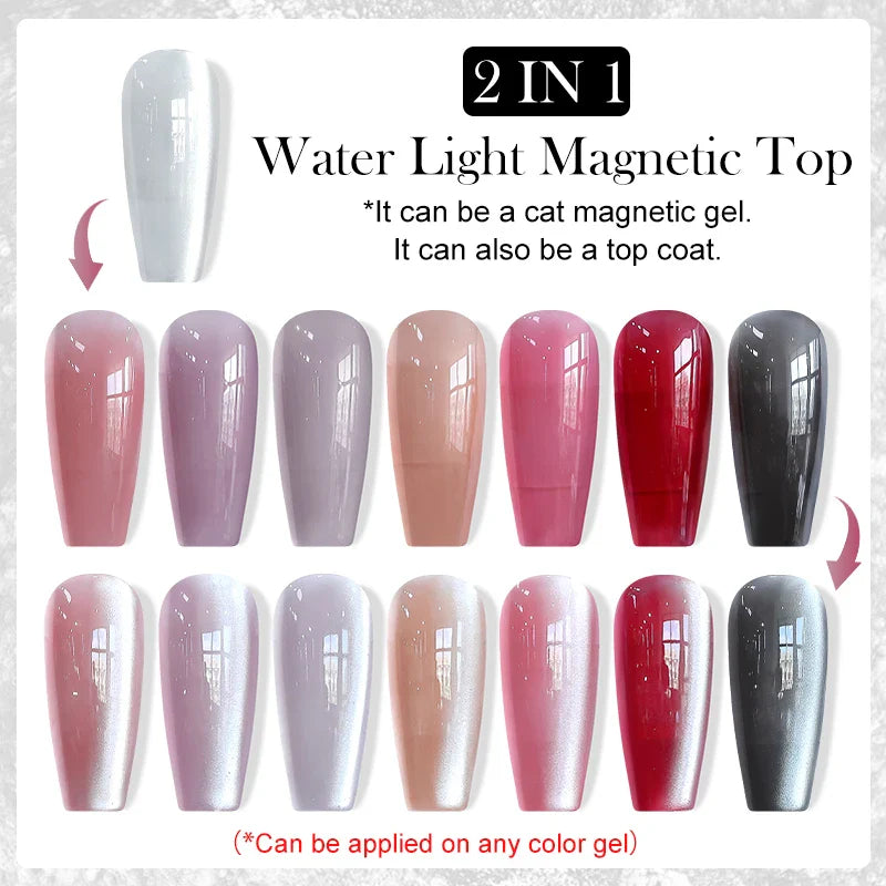 sengpan  7ML 2 IN 1 Water Light Cat Magnetic Top Coat Sparkling Glass Bead Magnetic Gel Nail Polish Semi Permanent UV Gel Polish