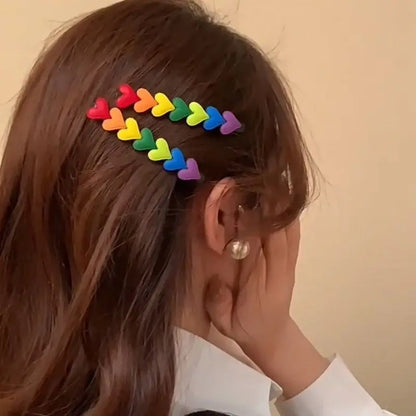 sengpan New Korean Cute Rainbow Love Heart Hairpins Hairgrips Summer Color Barrettes Hair Clips for Women Girls Hair Accessories