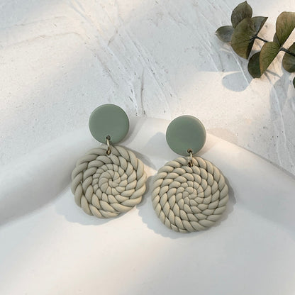 sengpan Multiple Handmade Braided Polymer Clay Round Circle Drop Earrings for Women Unique Sweet Clay Knit Geometric Earrings