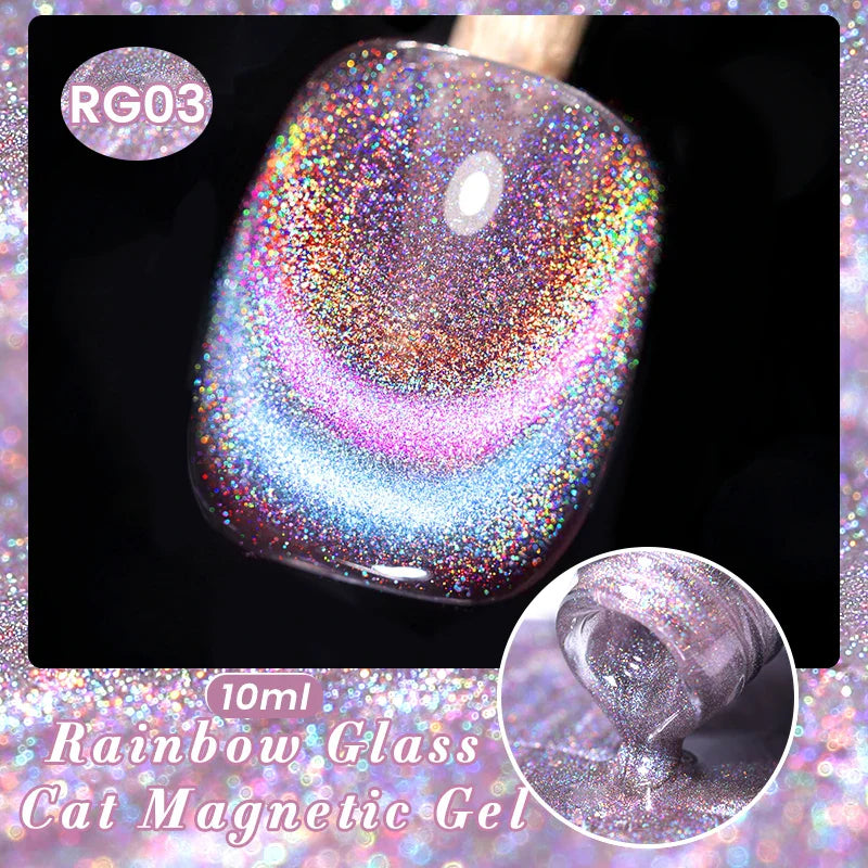 sengpan 10ml Double Light Reflective Glass Cat Magnetic Gel Sparkling Rainbow Color Gel Nail Polish Varnis Semi Permanent