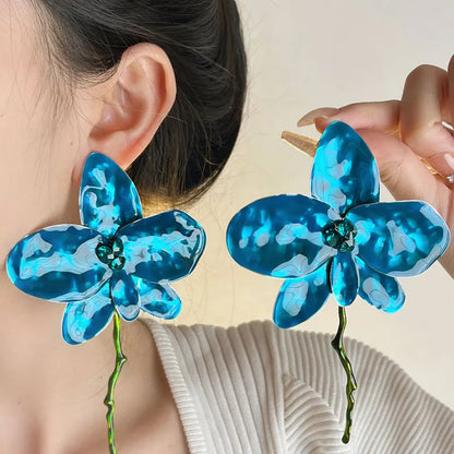 Lianfudai Exaggerated Drop Metal Large Flower Earrings 2024 New Fashion Earings for Women