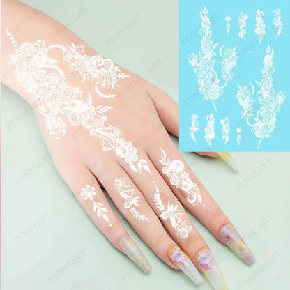 sengpan White Temporary Tattoos for Hand Henna Tattoo Stickers for Women Mehndi Designs Body Art Wedding Party Tattoo Fake