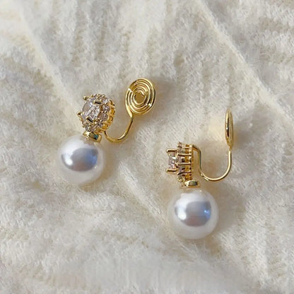 Lianfudai New Fashion Pearl Clip on Earrings Non Pierced Baroque Cubic zirconia Ear Clips for Women Jewelry Wholesale