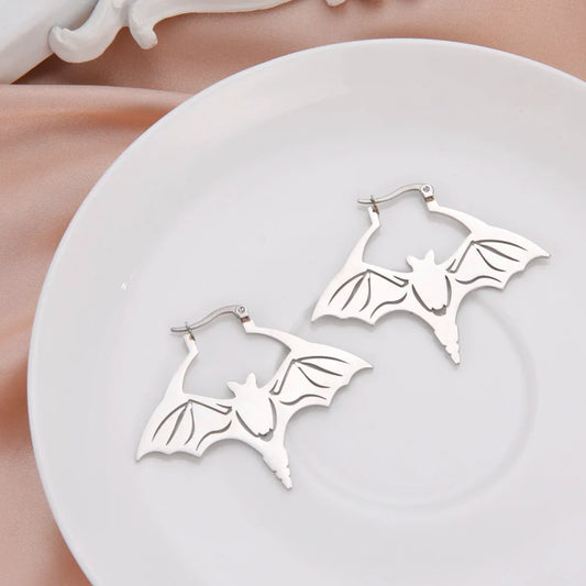 sengpan Stainless Steel Punk Grunge Bat Earrings Cool Halloween Wing Bats Stud Earrings For Women Girls Jewelry Accessories