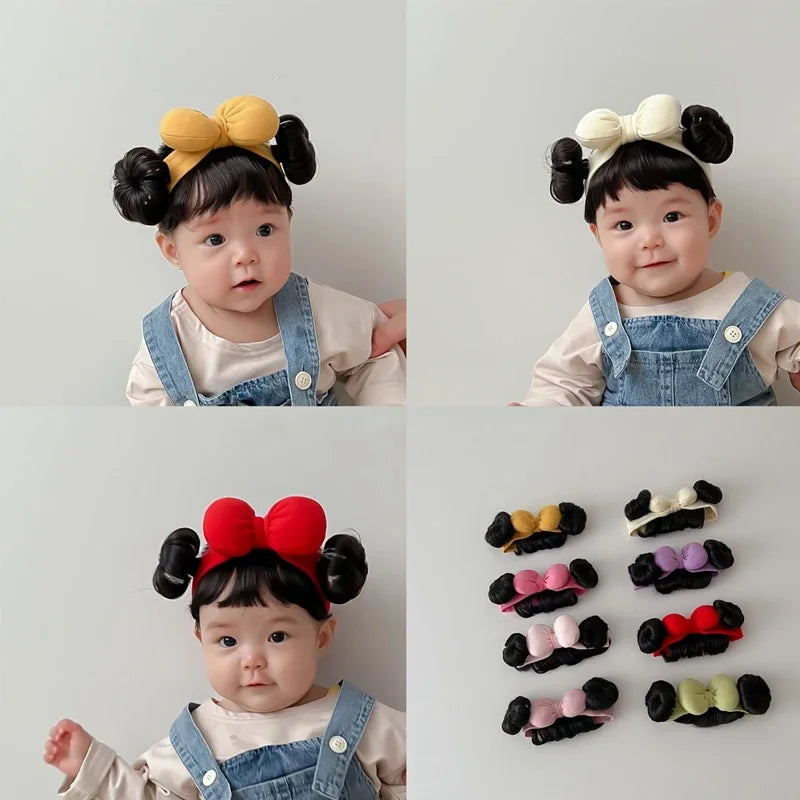 Lianfudai Hair Accessories Fashion Cute Infant Baby Girl Hair Wig Hat Hairpiece 0-2Y Newborn Children Kids Girls Bow Headbands Headwear