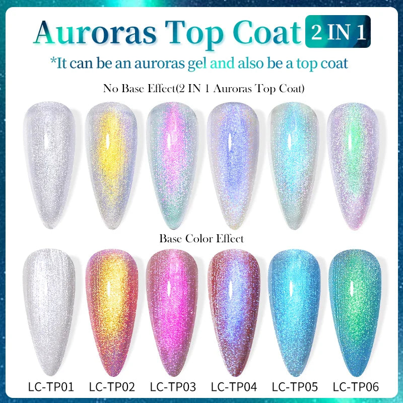 sengpan 7ML Aurora Top Coat Sparking Gel Nail Polish Semi Permanent UV Gel 2 In 1 Function Top Coat UV LED Nail Art Gel Varnish