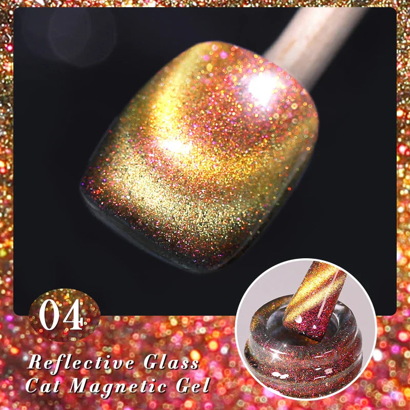 sengpan 10ml Double Light Reflective Glass Cat Magnetic Gel Sparkling Rainbow Color Gel Nail Polish Varnis Semi Permanent