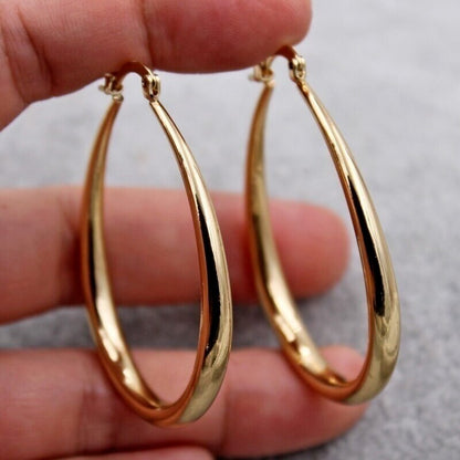 sengpan Shine Gold Color Women Earrings Fashion Smooth Hoop Earrings for Women Engagement Wedding Jewelry Gift